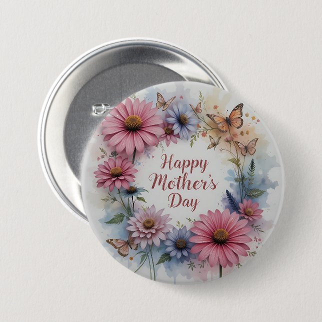 Badge Rond 7,6 Cm Wildflowers Happy Mother's Day (Devant & derrière)