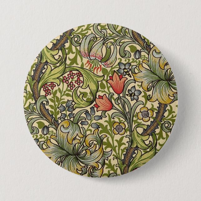 Badge Rond 7,6 Cm William Morris Golden Lily Motif restauré (Devant)