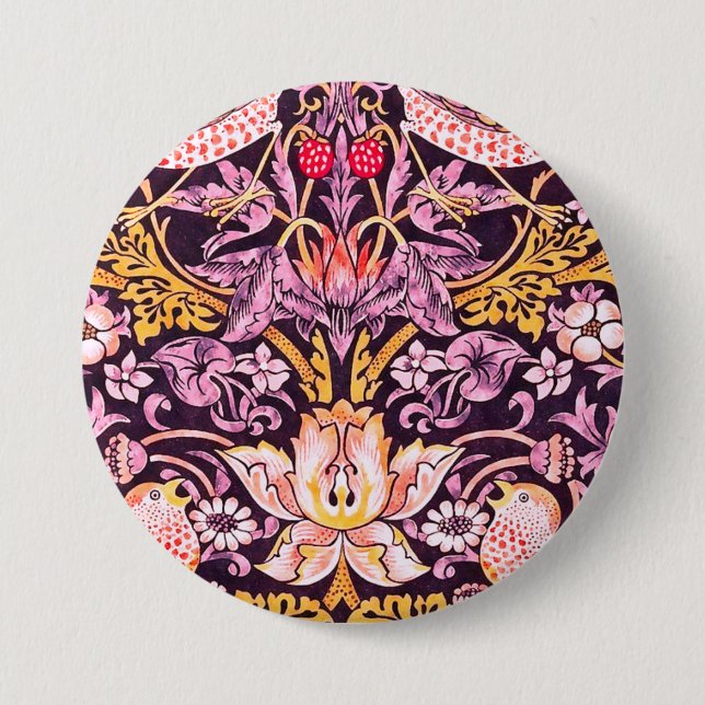 Badge Rond 7,6 Cm William Morris Strawberry Thief Version violette (Devant)
