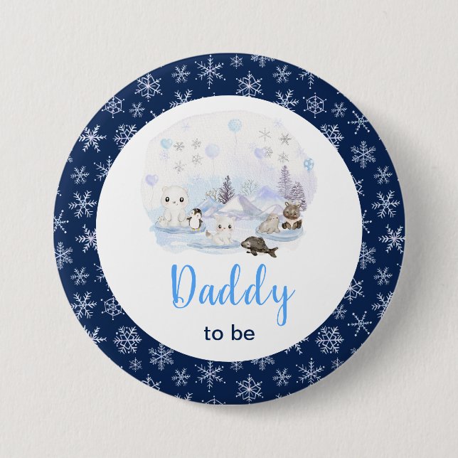 Badge Rond 7,6 Cm Winter Wonderland Arctic Animals Daddy To Be (Devant)