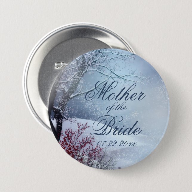 Badge Rond 7,6 Cm Winter Wonderland Mariage (Devant & derrière)