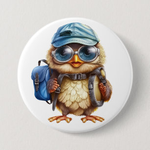 Badge Rond 7,6 Cm Wise Little Traveler - Kid Owl avec sac à dos
