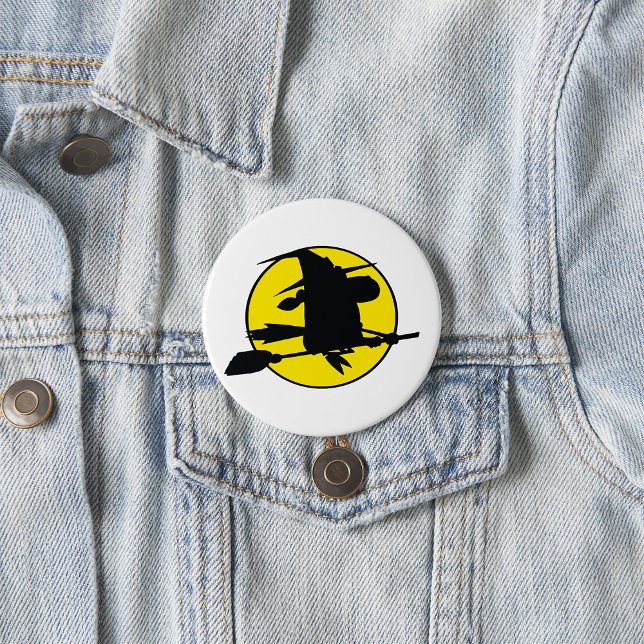 Badge Rond 7,6 Cm Witch Silhouette Flying on Broom Against Full Moon (Créateur téléchargé)