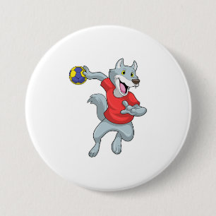 Badge Rond 7,6 Cm Wolf comme joueur de handball avec Handball