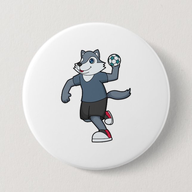 Badge Rond 7,6 Cm Wolf Handball joueur Handball (Devant)