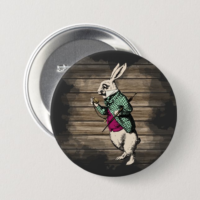 Badge Rond 7,6 Cm Wonderland White Rabbit Mint (Devant & derrière)