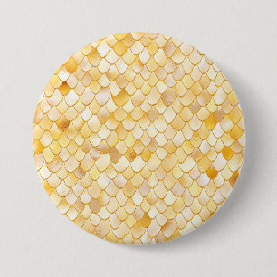 Badge Rond 7,6 Cm Wonky Watercolor Gold Glitter Metal Mermaid Scales