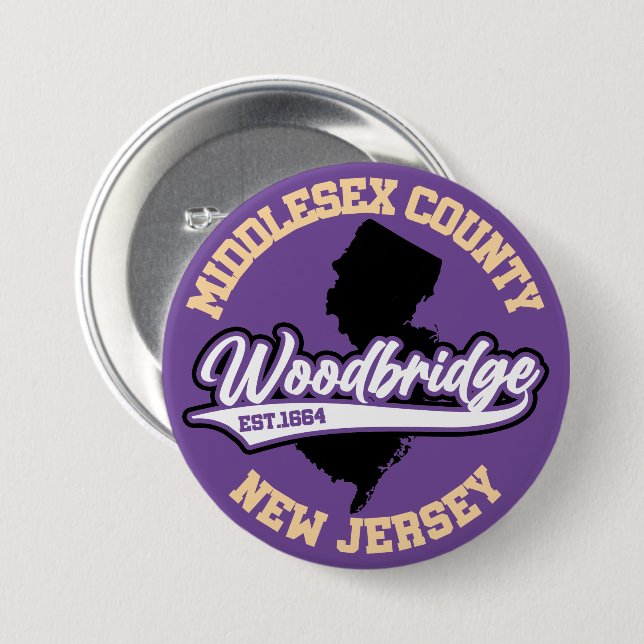 Badge Rond 7,6 Cm Woodbridge, New Jersey (Devant & derrière)