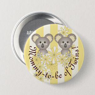 Badge Rond 7,6 Cm Yellow Stripe Cute Baby Koalas Mom-to-be of Twins