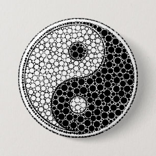 Badge Rond 7,6 Cm Yin et art de point de Yang noir et blanc