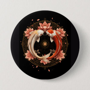 Badge Rond 7,6 Cm Yin Yang Carpeaux de Koi avec Mandala de Lotus