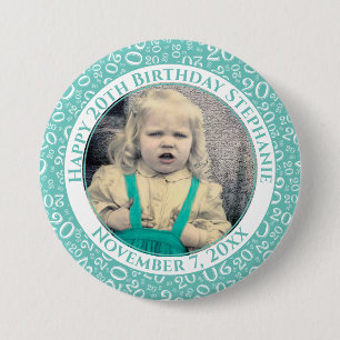 Badge Rond 7,6 Cm Your Photo 20th Birthday Random Number Teal