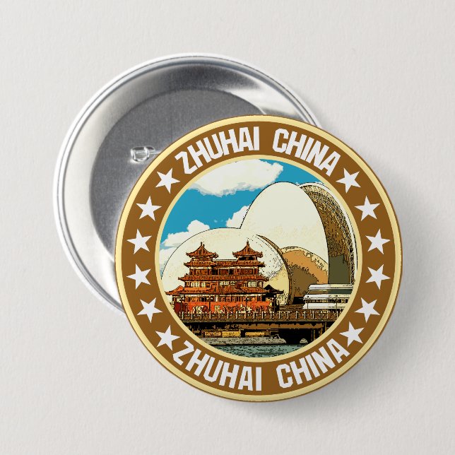 Badge Rond 7,6 Cm Zhuhai (Devant & derrière)