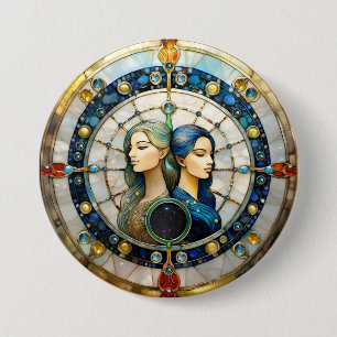 Badge Rond 7,6 Cm Zodiaque - Gémeaux Les Jumeaux