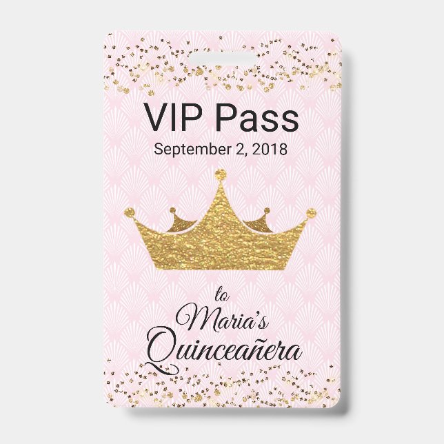 Badge Rose avec l'insigne d'or de Quinceañera VIP de (Face)