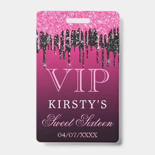 Badge Rose chic et noir paillettes qui dégoulinent Sweet