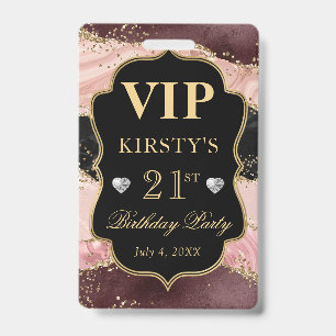 Badge Rose et Or Noir Paillettes Agate Anniversaire VIP