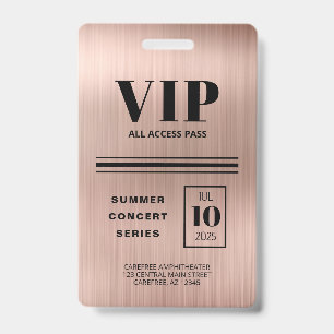 Badge Rose Gold Accès total VIP personnalisé