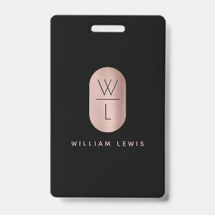 Badge Rose Gold & Black Monogramme Minimaliste Moderne 