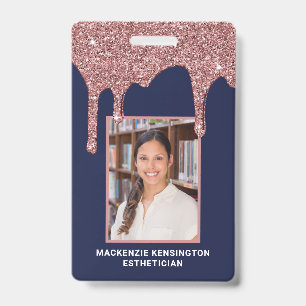 Badge Rose Gold Bleu Marine Paillettes Qui Coulent Photo