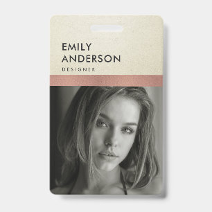 BADGE ROSE GOLD BLUSH ARGENT PHOTO EMPLOYÉ CODE-BARRES N