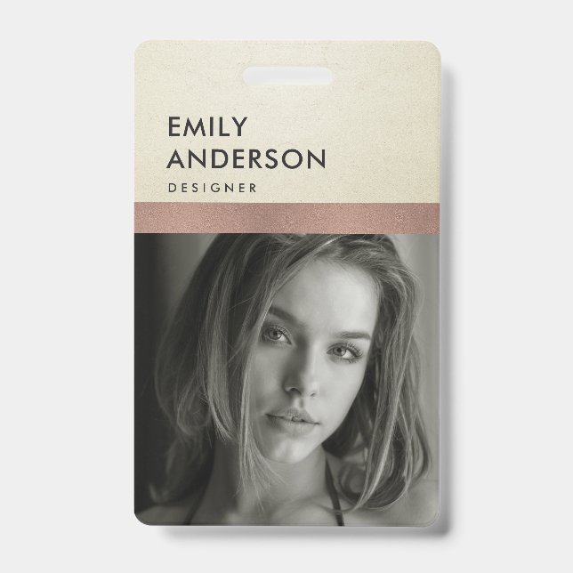 BADGE ROSE GOLD BLUSH ARGENT PHOTO EMPLOYÉ CODE-BARRES N (Avant)