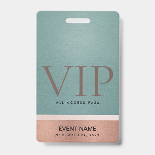 BADGE ROSE GOLD BLUSH PINK AQUA PASS D'ACCÈS ÉVÉNEMENT V