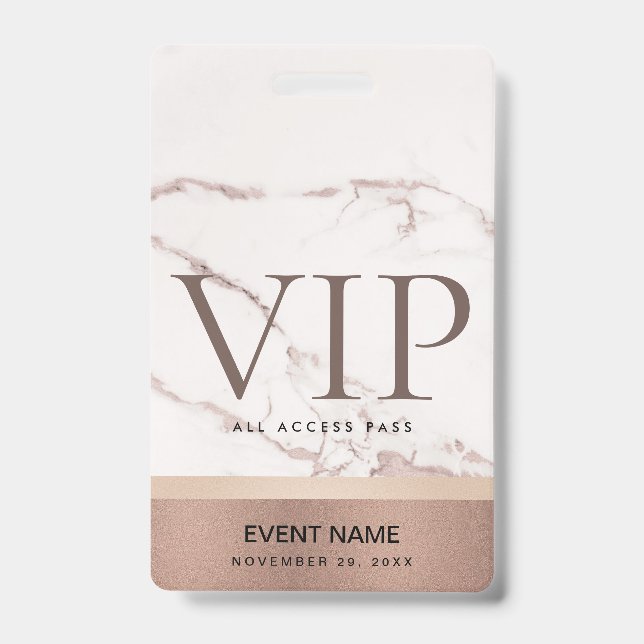 BADGE ROSE GOLD BLUSH ROSE MARBRE VIP ÉVÉNEMENT ACCÈS PA (Avant)
