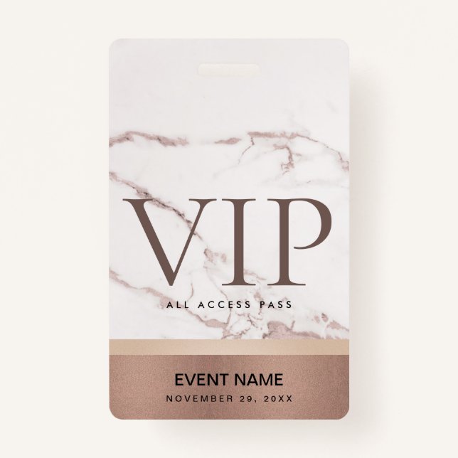 BADGE ROSE GOLD BLUSH ROSE MARBRE VIP ÉVÉNEMENT ACCÈS PA (Devant)