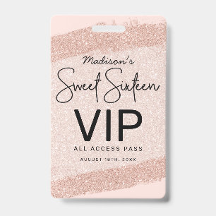 Badge Rose Gold Brush Parties scintillant Sweet 16 Invit