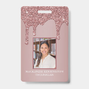 Badge Rose Gold Chic Paillettes Monogramme qui dégouline