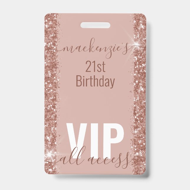 Badge Rose Gold Glam Parties scintillant VIP Anniversair (Avant)