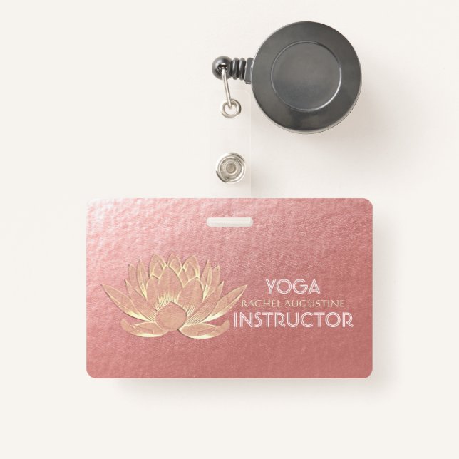 Badge Rose Gold Lotus Yoga Studio Méditation Instructeur (Front with Retractable)