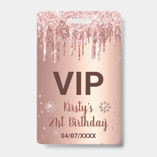 Badge Rose Gold Pailletés et Diamants Anniversaire