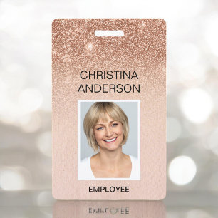 Badge Rose Gold Pailletés Nom de l'employé Photo Entrepr