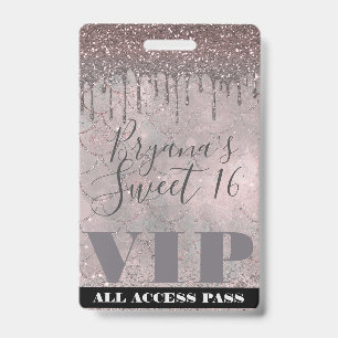 Badge Rose Gold Paillettes Coulée Sirène Douce 16 Passep