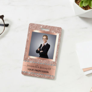 Badge Rose Gold Paillettes Look Bling Diamant Entreprise
