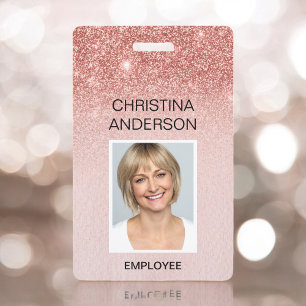 Badge Rose Gold Parties scintillant Employé - Nom Photo
