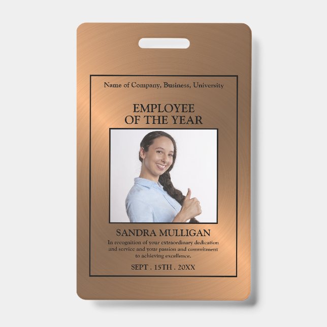 Badge Rose Gold/Photo personnalisé - Prix de l'employé (Avant)