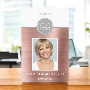 Badge Rose Gold Rose Nom de l'employé Logo Photo Entrepr