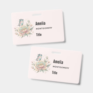 Badge Rose Magique et Papillon Couleurs Pastel