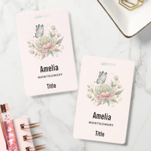 Badge Rose Magique et Papillon Couleurs Pastel Entrepris