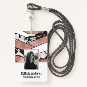 Badge Rose moderne Gold Black Parties scintillant Marbre