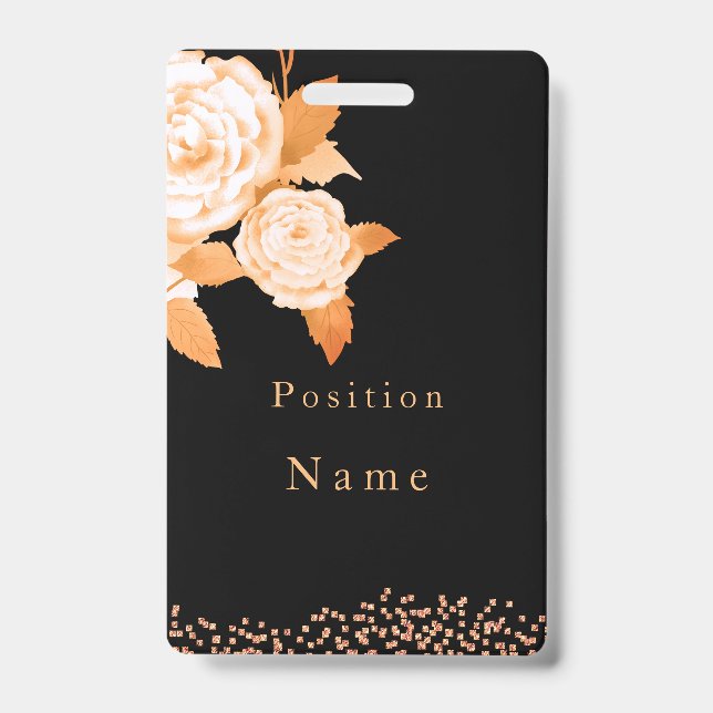Badge Rose noire élégante en or (Avant)
