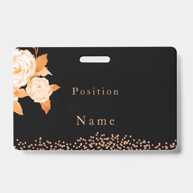 Badge Rose noire élégante en or (Avant)