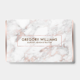 Badge Rose-or & blanc Faux Marbre Bordure