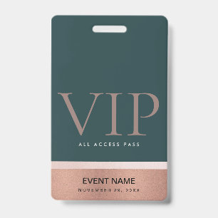 BADGE ROSE OR BLUSH ROSE VERT VIP ÉVÉNEMENT ACCÈS PAS