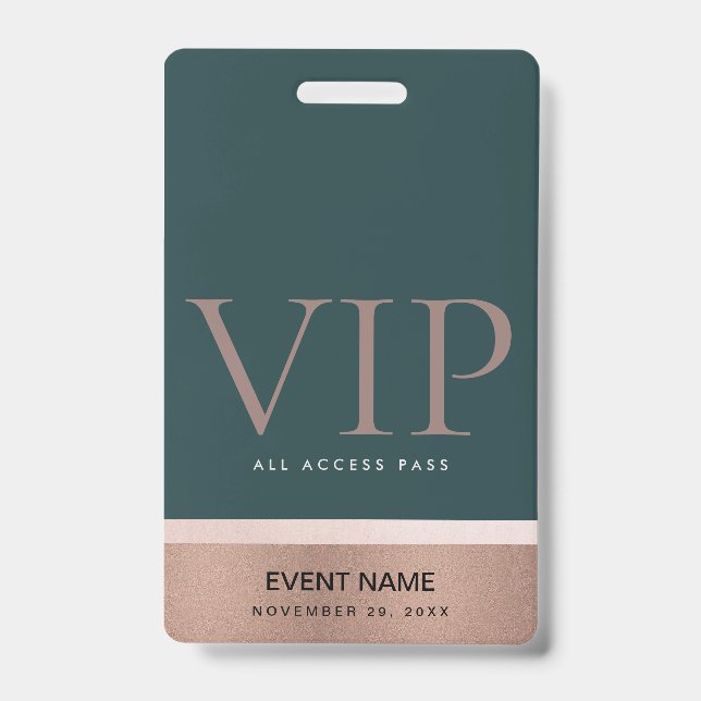 BADGE ROSE OR BLUSH ROSE VERT VIP ÉVÉNEMENT ACCÈS PASS (Avant)
