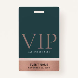 BADGE ROSE OR BLUSH ROSE VERT VIP ÉVÉNEMENT ACCÈS PASS