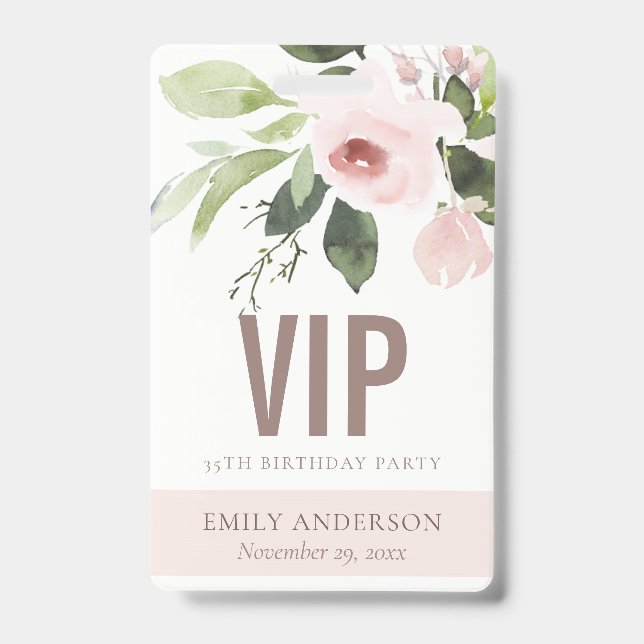BADGE ROSE PÂLE FLORAL ROSE BLUSH PASS VIP ANNIVERSAIRE  (Avant)